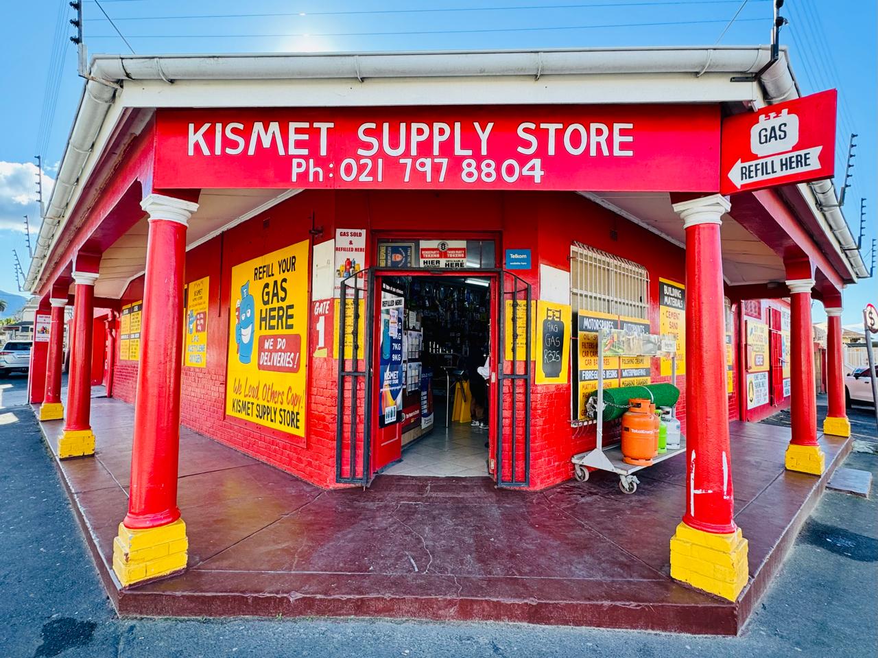 Kismet Supply Store on Park Road, Wynberg — the red shop with the red pillars